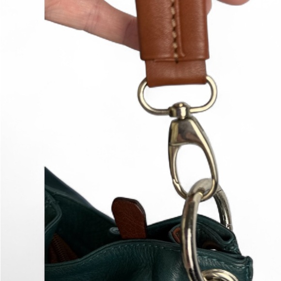 Lavorazione Artigianale Green Convertible Fold Over Italian Leather  Handbag.